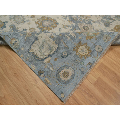 9'2"X12' Ivory Broken Pattern With Oushak Design Hand Knotted Wool Rug