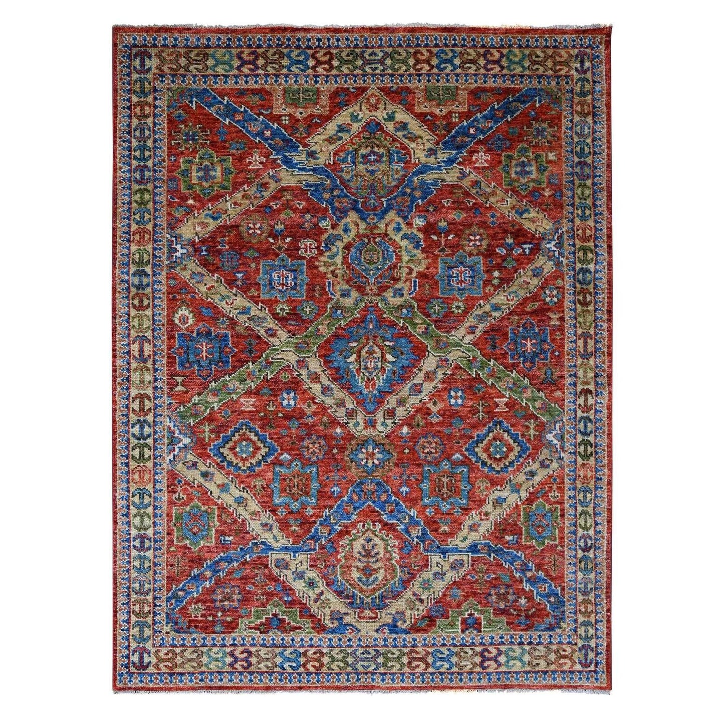 8'X9'10" Coral Red Heris With All Over Design Hand Knotted Wool Rug