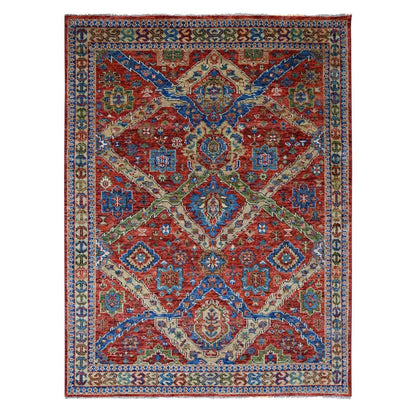 8'X9'10" Coral Red Heris With All Over Design Hand Knotted Wool Rug
