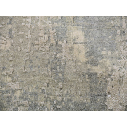 12'X12' Nimbus Gray Modern Abstract Hand Knotted Wool And Silk Round Rug