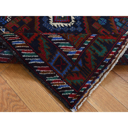 3'7"X6'6" Brown Afghan Baloch Geometric Design Pure Wool Hand Knotted Rug