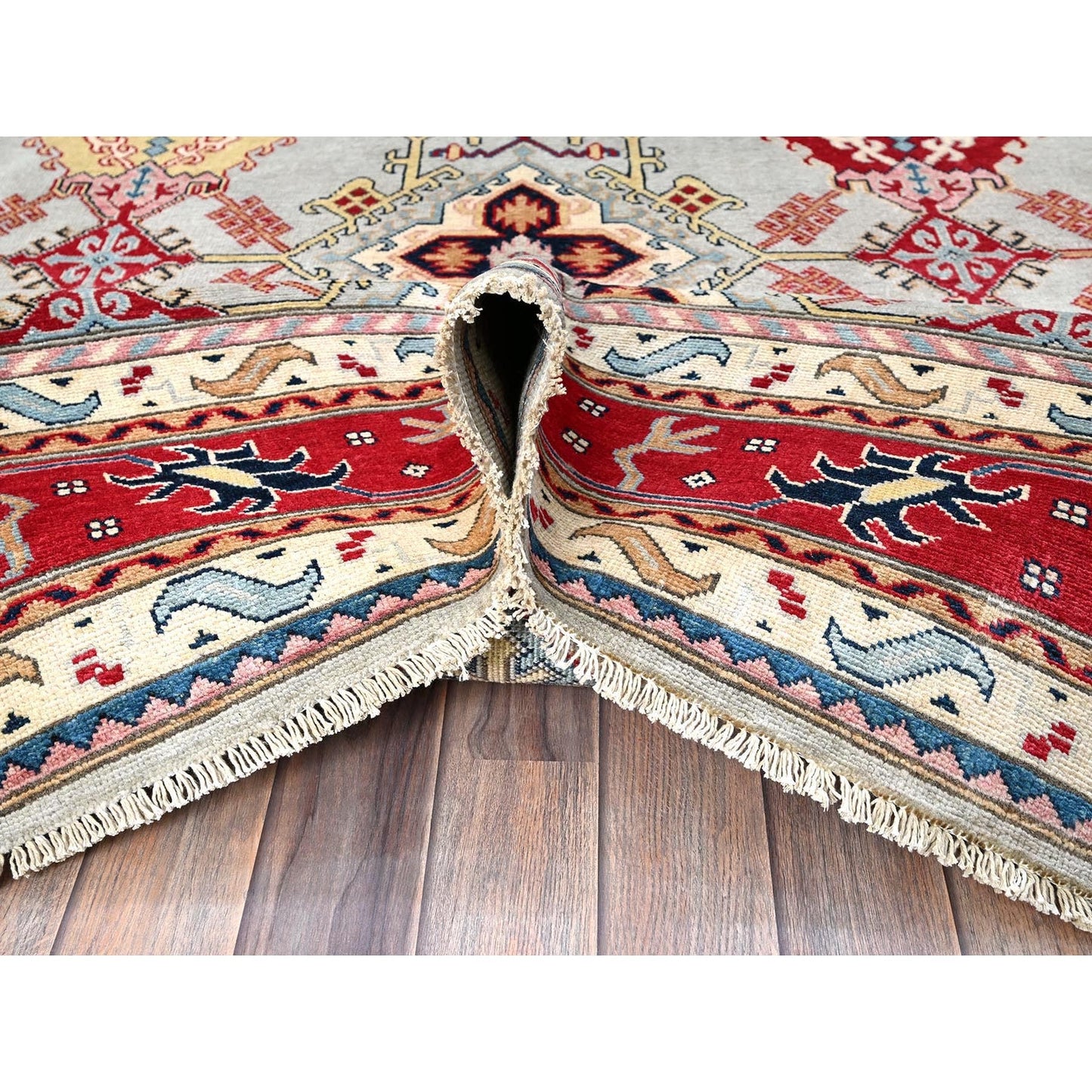 7'10"X9'10" Whisper Green Afghan Oushak Design 100% Wool Hand Knotted Rug