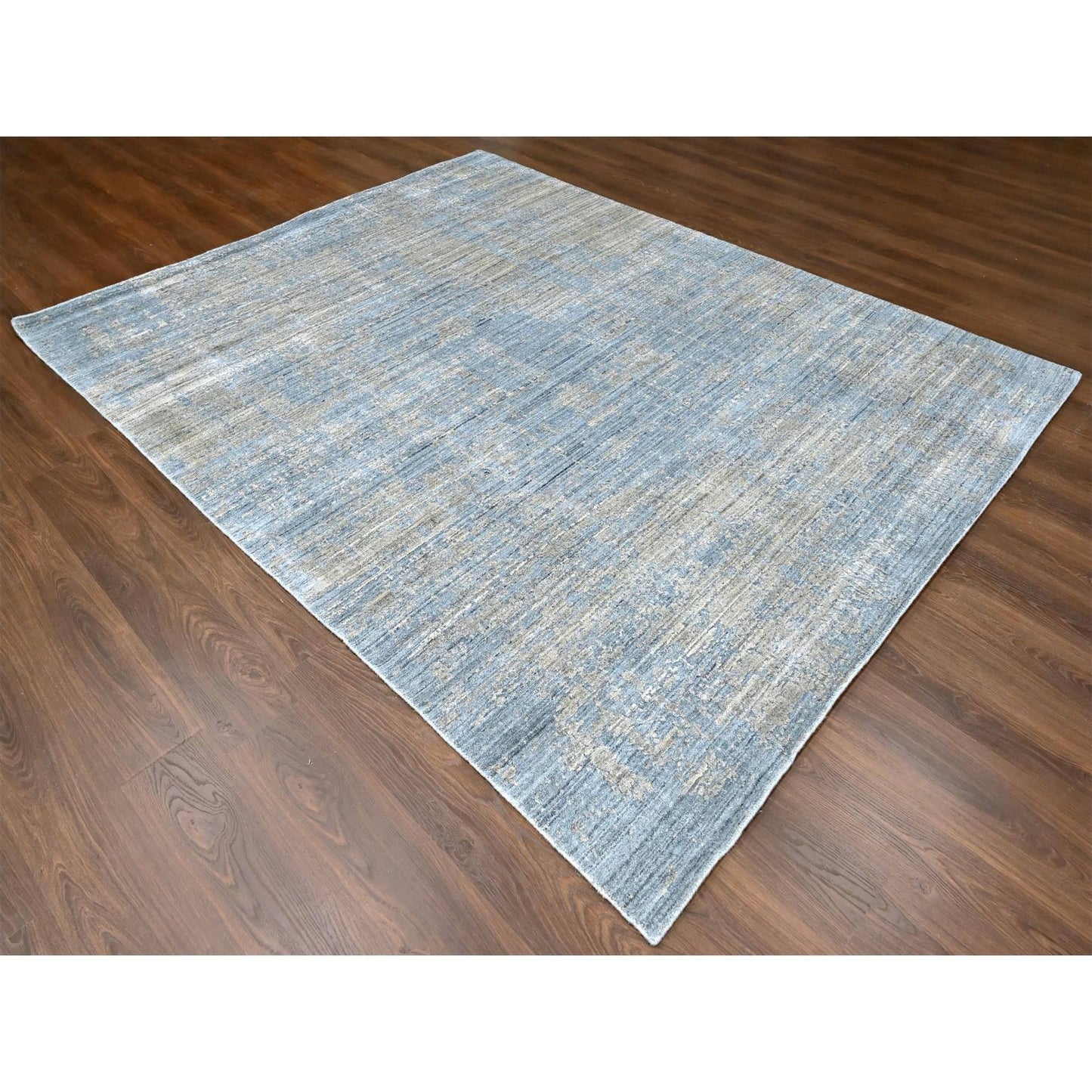 8'X10' Marengo Gray Modern Design Hand Loomed Wool And Bamboo Silk Rug