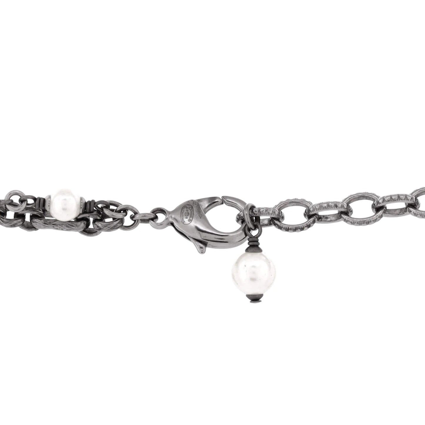 Chanel Cc Station Long Necklace Metal With Faux Pearls And Crystals