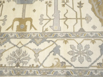 Hand-Knotted Oushak Oriental Rug Floral Dining