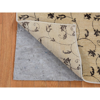 4'7"X6'4" Beige, Scroll And Branch Design, Hand Knotted Pure Wool Rug