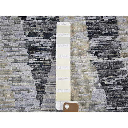 2'X3' Dimensional Curtains Gray Silk With Textured Wool Oriental Rug