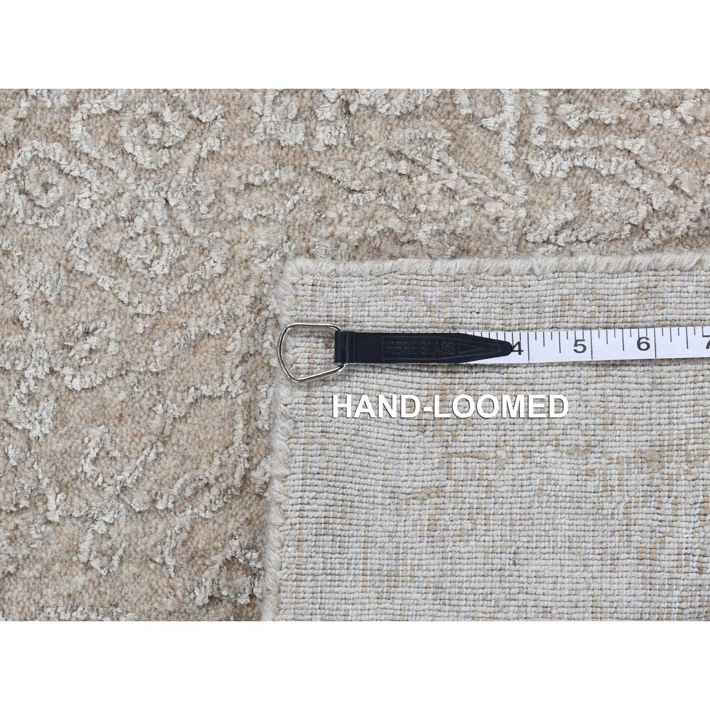 2'5"X10' White, Wool And Silk, Fine Jacquard Hand Loomed Runner Rug