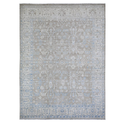 8'9"X12' Brown White Wash Peshawar Wool Hand Knotted Oriental Rug
