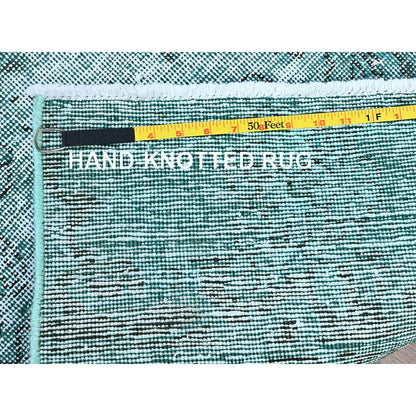 2'X5'7" Green Overdyed Vintage Zoroastrian Hand Knotted Wool Runner Rug