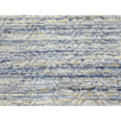 2'6"X9'9" Blue Variegated Design Hand Loomed Pure Wool Modern Runner Rug