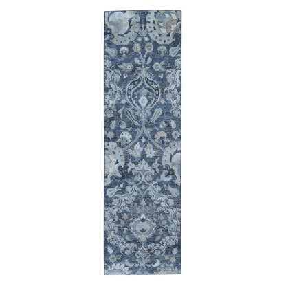 3'X10'2" Silk With Textured Wool Palmette Motif Hand Made Wide Runner Rug