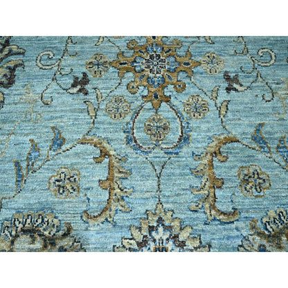 10'X13'10" Blue Hand Knotted Agra Shah Abbas Flower Vines Design Wool Rug