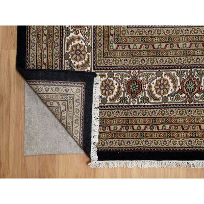 11'8"X15'2" Black Hand Knotted Tebraz Mahi Fish Design Wool Oversized Rug
