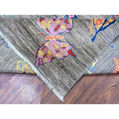 7'8"X9'7" Shark Gray Wool Colorful Hand Knotted Oriental Novelty Rug