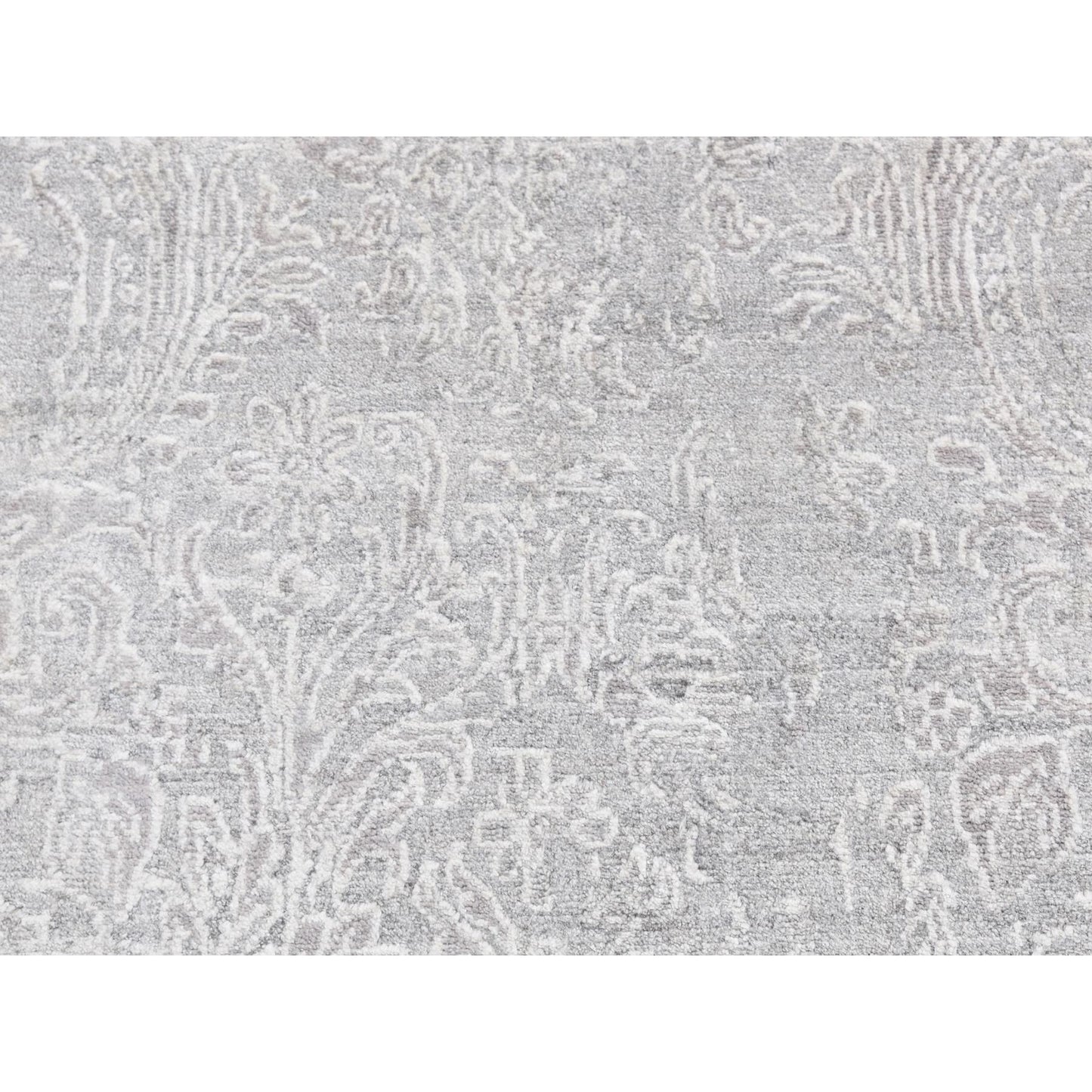 2'5"X7'9" Gray Hand Knotted Tone On Tone Design Wool And Silk Runner Rug
