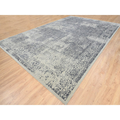 12'X18'2" Wool And Silk Hand Loomed Gray Fine Jacquard Oversized Rug