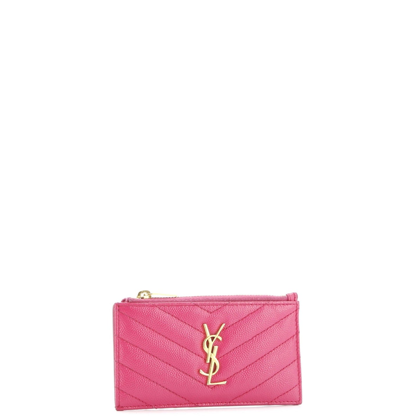 Saint Laurent Monogram Fragments Zip Card Holder Matelasse Chevron Leather