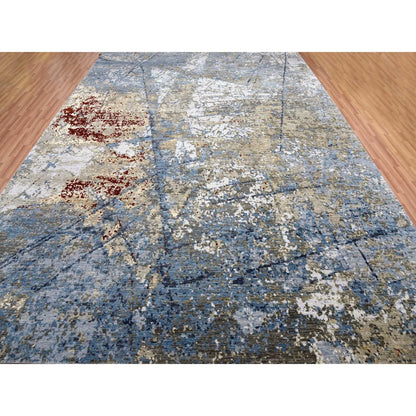 10'X14'2" Ash Gray Extra Soft Wool Hand Knotted Abstract Design Rug