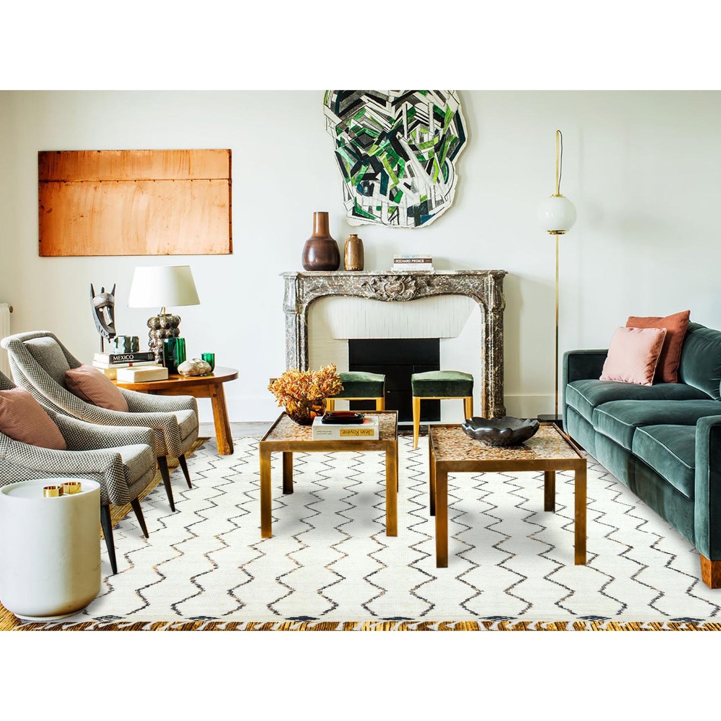 8'2"X10'5" Ivory Moroccan Berber Pure Wool Hand Knotted Oriental Rug