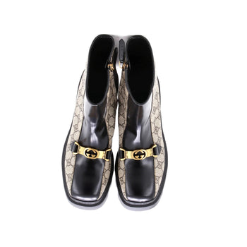Gucci Women'S Interlocking G Lug Sole Ankle Boots Gg Coated Canvas With Leather