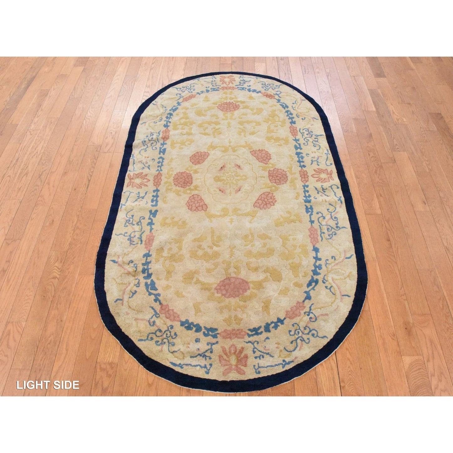 4'x6'9" Brown Antique Chinese Peking Oval Shape Wool Hand Knotted Rug