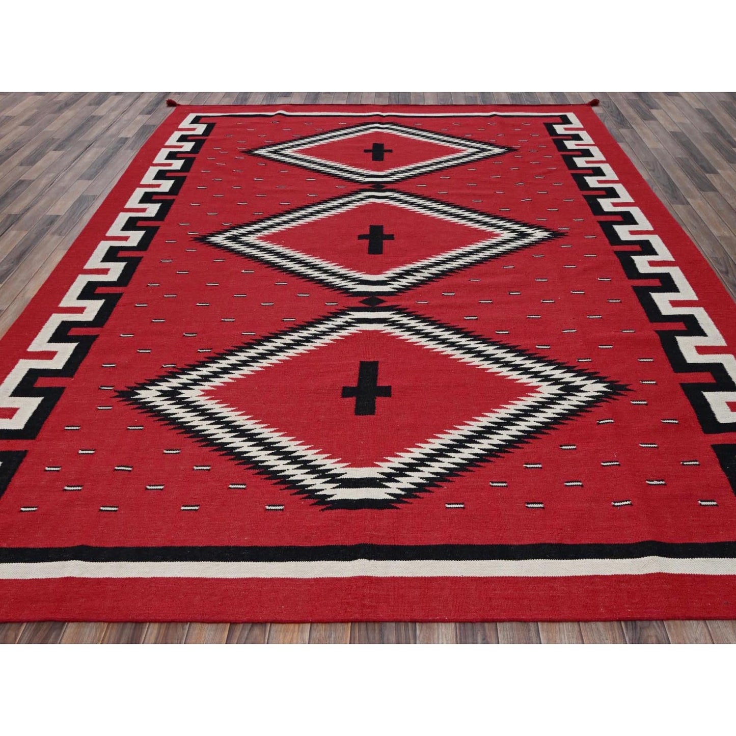 9'2"x11'6" Red Flat Weave Southwest Geometric Design Hand Woven Wool Rug