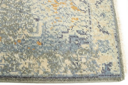 Hand-knotted muted distressed heriz wool rug transitional oriental carpet