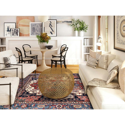 8'1"X10'1" Chiffon White Seeripe Heris Design Soft Wool Hand Knotted Rug