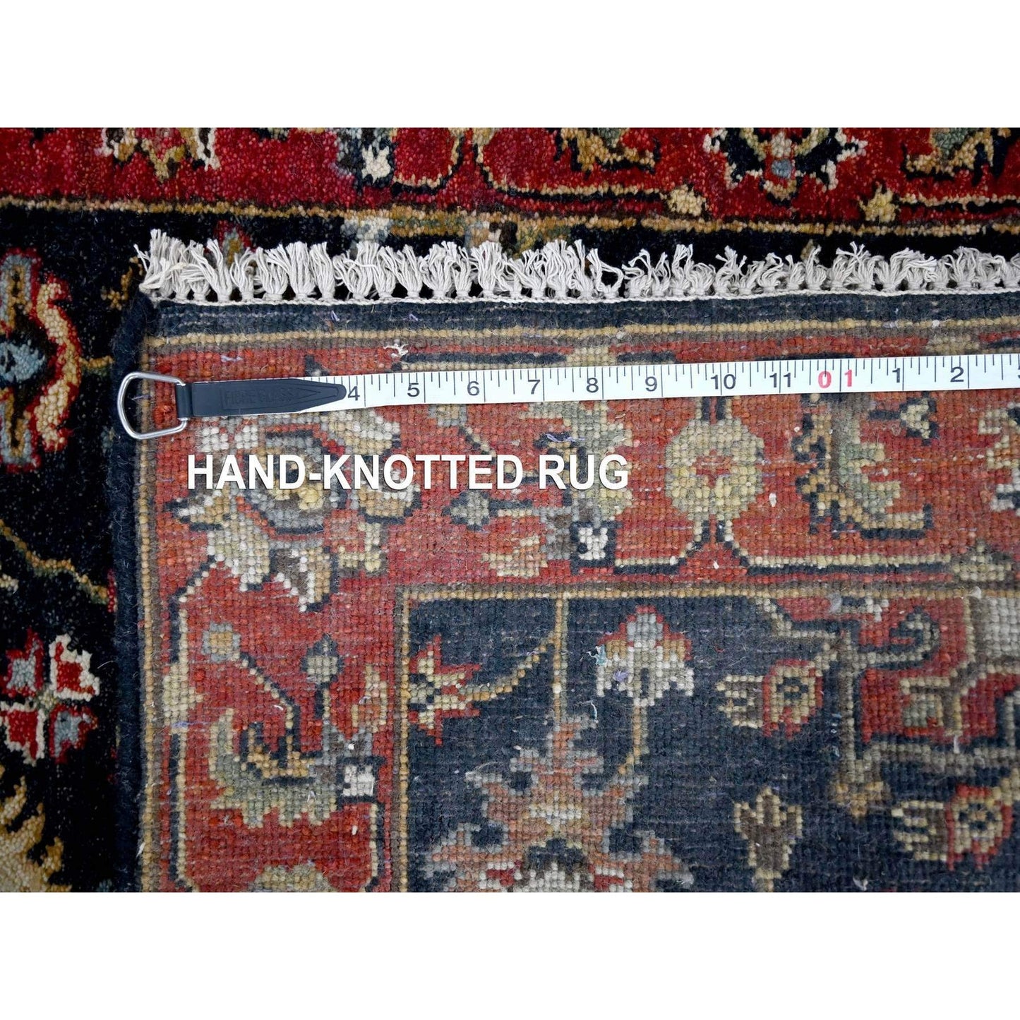 2'7"X10'1" Black Organic Wool Hand Knotted Karjihooz Design Runner Rug