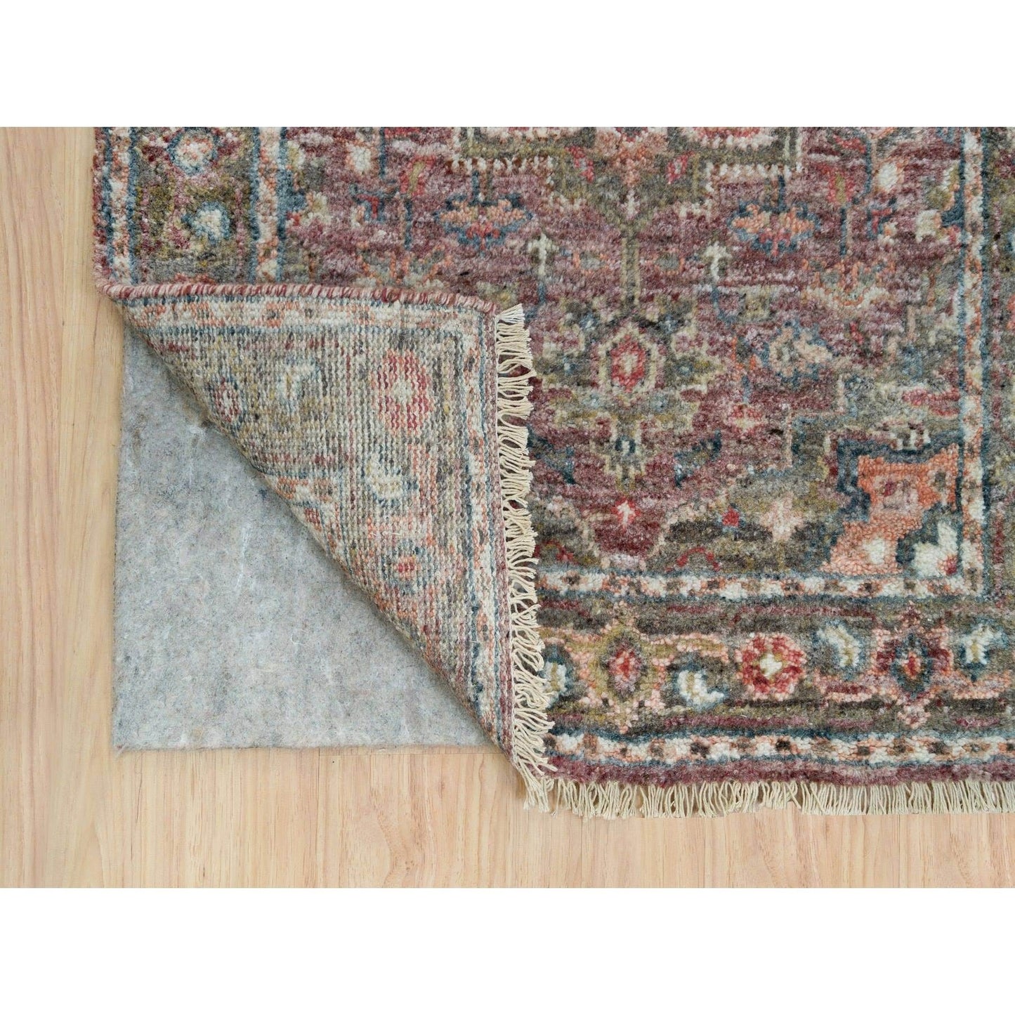 2'6"X19'8" Prune Red Heriz Revival Hand Knotted All Wool Xl Runner Rug