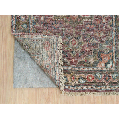 2'6"X19'8" Prune Red Heriz Revival Hand Knotted All Wool Xl Runner Rug