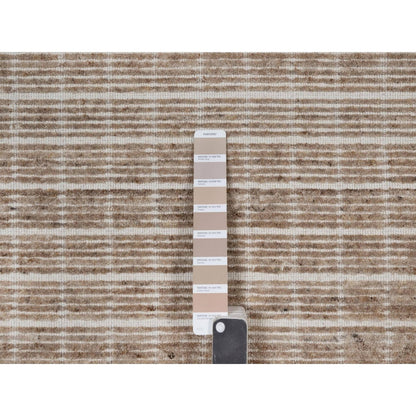8'1"X10' Sand Brown Loomed Knotted Modern Plain Decor Box Design Wool Rug