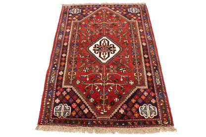 3'5X5 Hand-Knotted Red Tribal Floral Oriental Rug Boho Farmhouse Decor Carpet