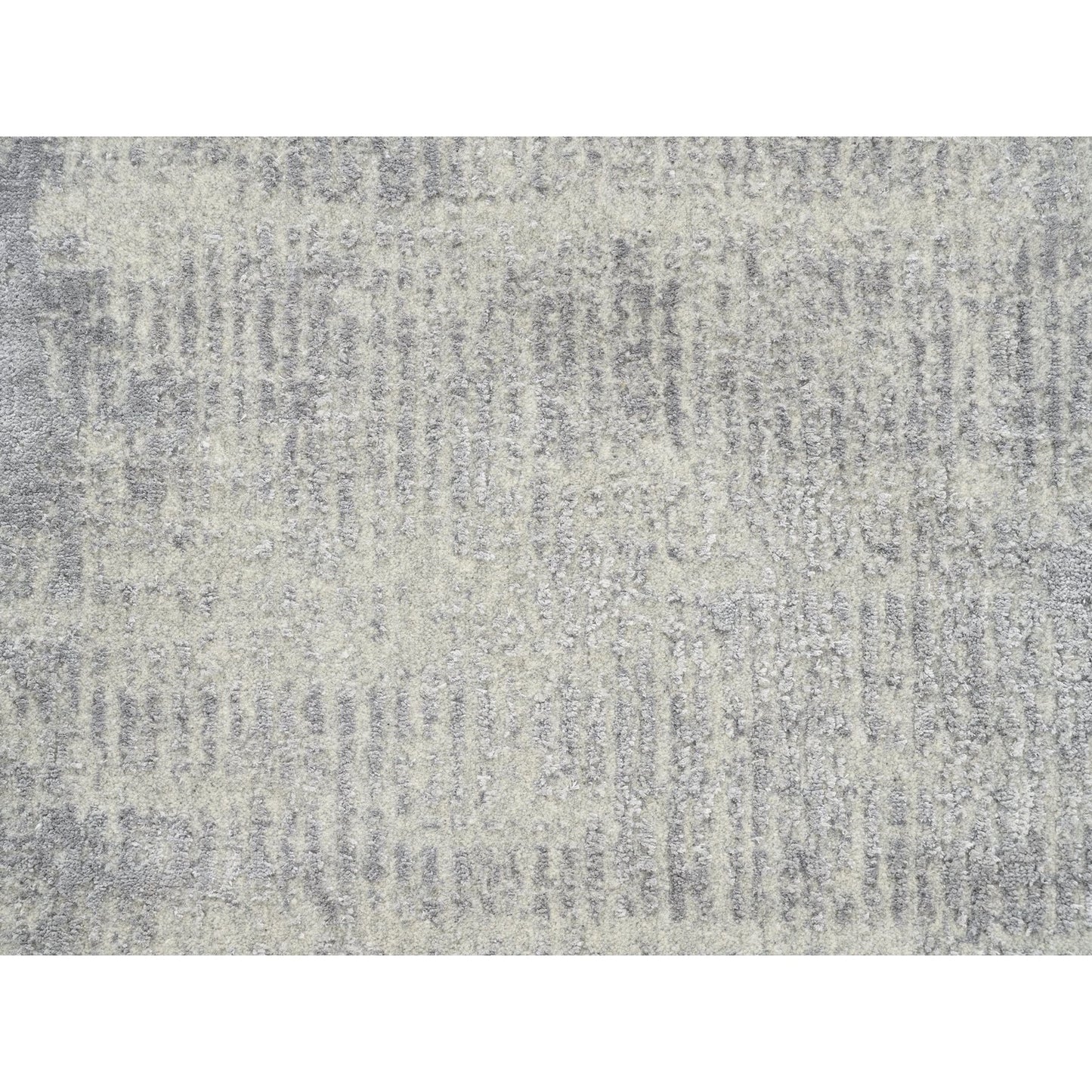 2'7"X10' Fine Jacquard Gray Hand Loomed Modern Wool And Silk Runner Rug