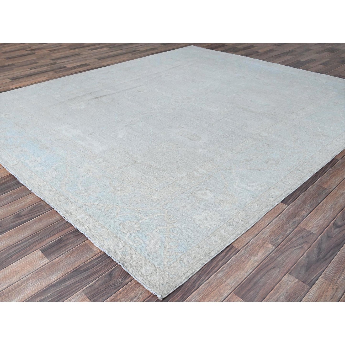 8'2"X9'6" Gray Wool Hand Knotted White Wash Peshawar Chobi Oriental Rug