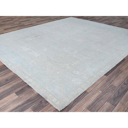 8'2"X9'6" Gray Wool Hand Knotted White Wash Peshawar Chobi Oriental Rug