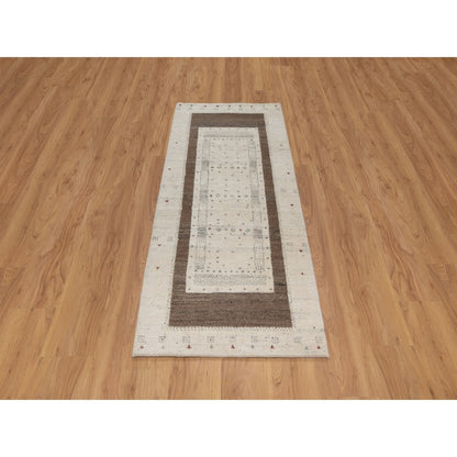 2'7"X6' Ivory Modern Design Soft Wool Hand Knotted Lori Buft Runner Rug