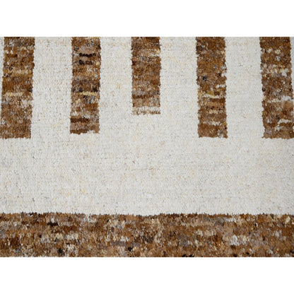 12'1"X17'9" Brown Wool Minimalist Stripe Design Hand Knotted Oriental Rug