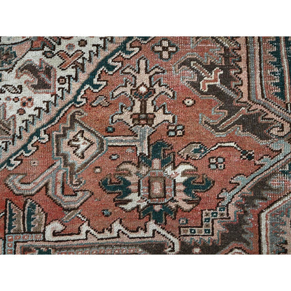 8'7"X12'3" Blush Red Vintage Zoroastrian Heris Pure Wool Hand Knotted Rug