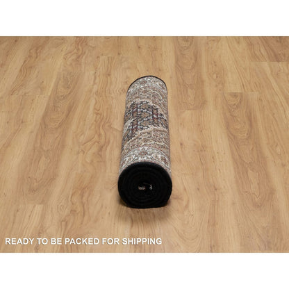 2'7"X6'3" Black Hand Knotted Tebraz Mahi Fish Design Pure Wool Runner Rug
