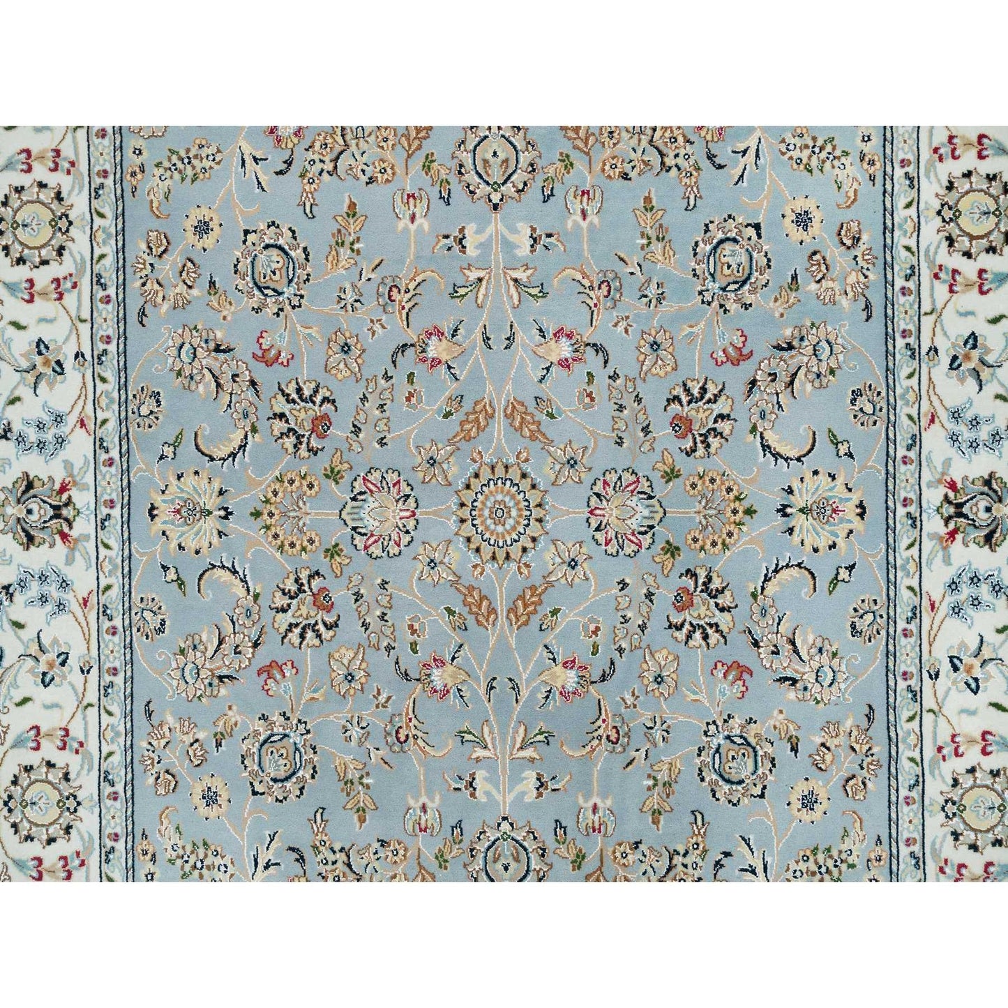 6'X9'2" Light Blue Nain Design 250 Kpsi Wool Hand Knotted Oriental Rug