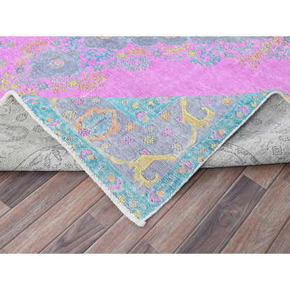 9'2"X12' Pink Painted Vintage Zoroastrian Tebraz Hand Knotted All Wool Rug