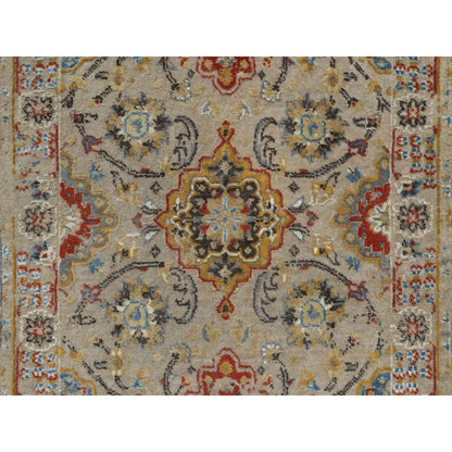 2'6"X11'10" Brown The Sunset Rosettes Hand Knotted Wool & Silk Runner Rug