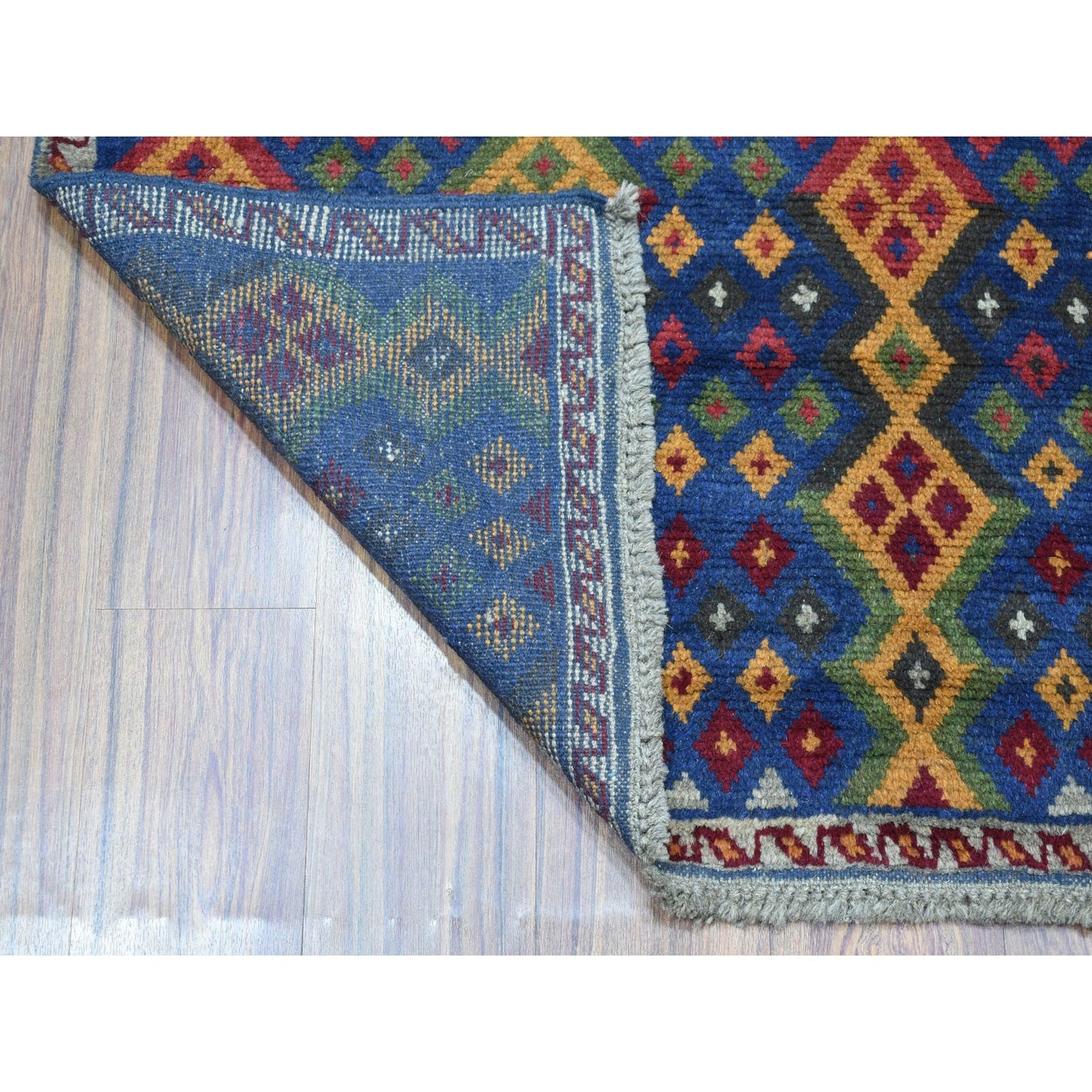 4'1"X5'8" Geometric Design Hand Made Wool Colorful Afghan Village Rug