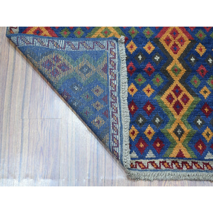 4'1"X5'8" Geometric Design Hand Made Wool Colorful Afghan Village Rug
