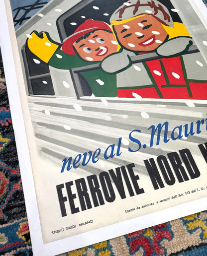 S Maurizio Ferrovie Nord Milano  Carlo Dradi Authentic 1948 Italian Ski  Poster