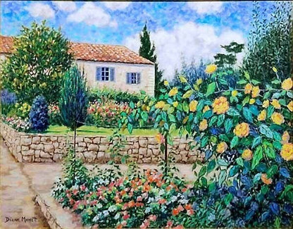 Signed Diane Monett Oil Painting Riviera Roses French Garden