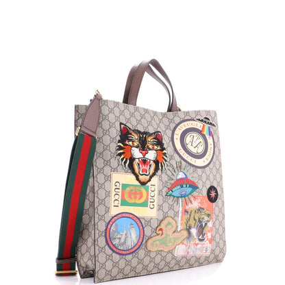 Gucci Courrier Convertible Soft Open Tote Gg Coated Canvas With Applique North