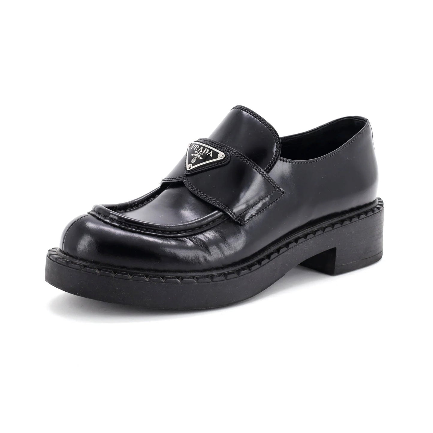 Prada Women'S Triangle Logo Loafers Spazzolato Leather